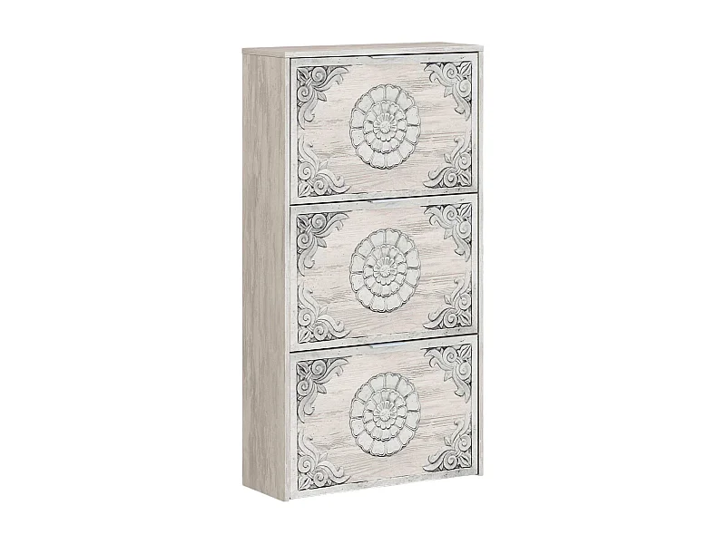 Dcota étagère à chauure, armoire à chauure avec 3 porte pliante, armoire double capacité pouvant accueillir juqu'à 18 paire de chauure, 60x22h113 cm, blanc antique