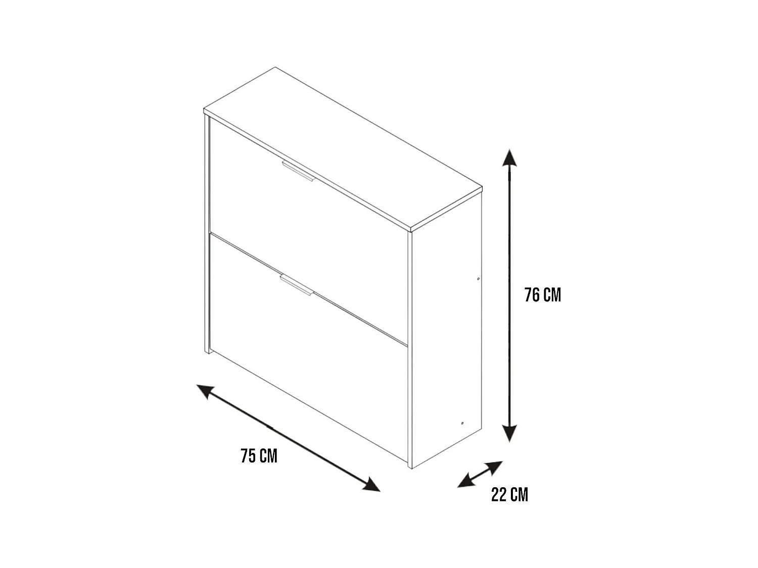 Mueble para zapatos Dighina, Zapatero con 2 puertas abatibles, Zapatero entrada baja, Un mueble bajo, 75x22h76 cm, Blanco