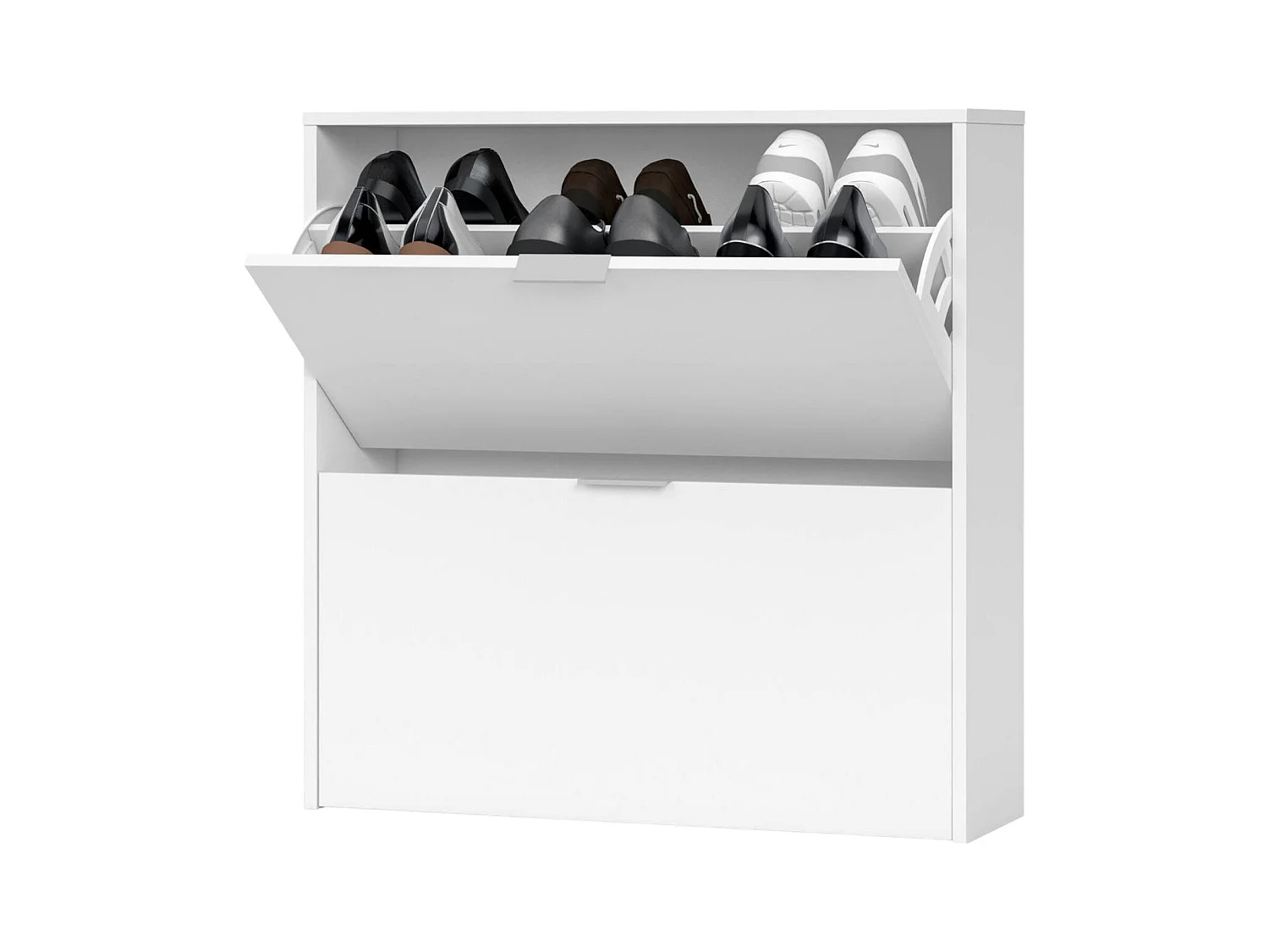 Mueble para zapatos Dighina, Zapatero con 2 puertas abatibles, Zapatero entrada baja, Un mueble bajo, 75x22h76 cm, Blanco