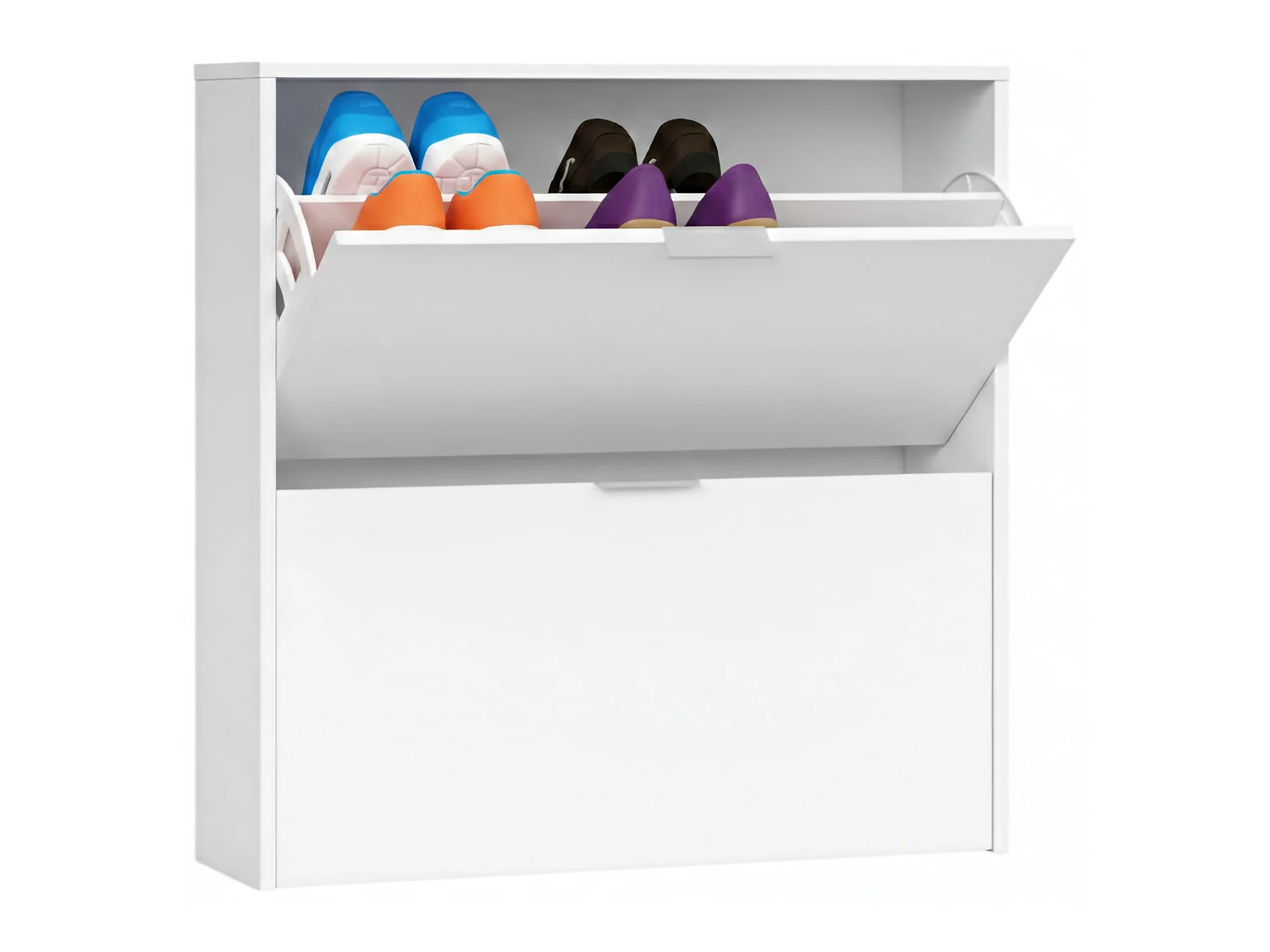 Étagère à chaussures Dighina, Armoire à chaussures avec 2 portes pliantes, Étagère à chaussures d'entrée basse, Armoire basse, 75x22h76 cm, Blanc
