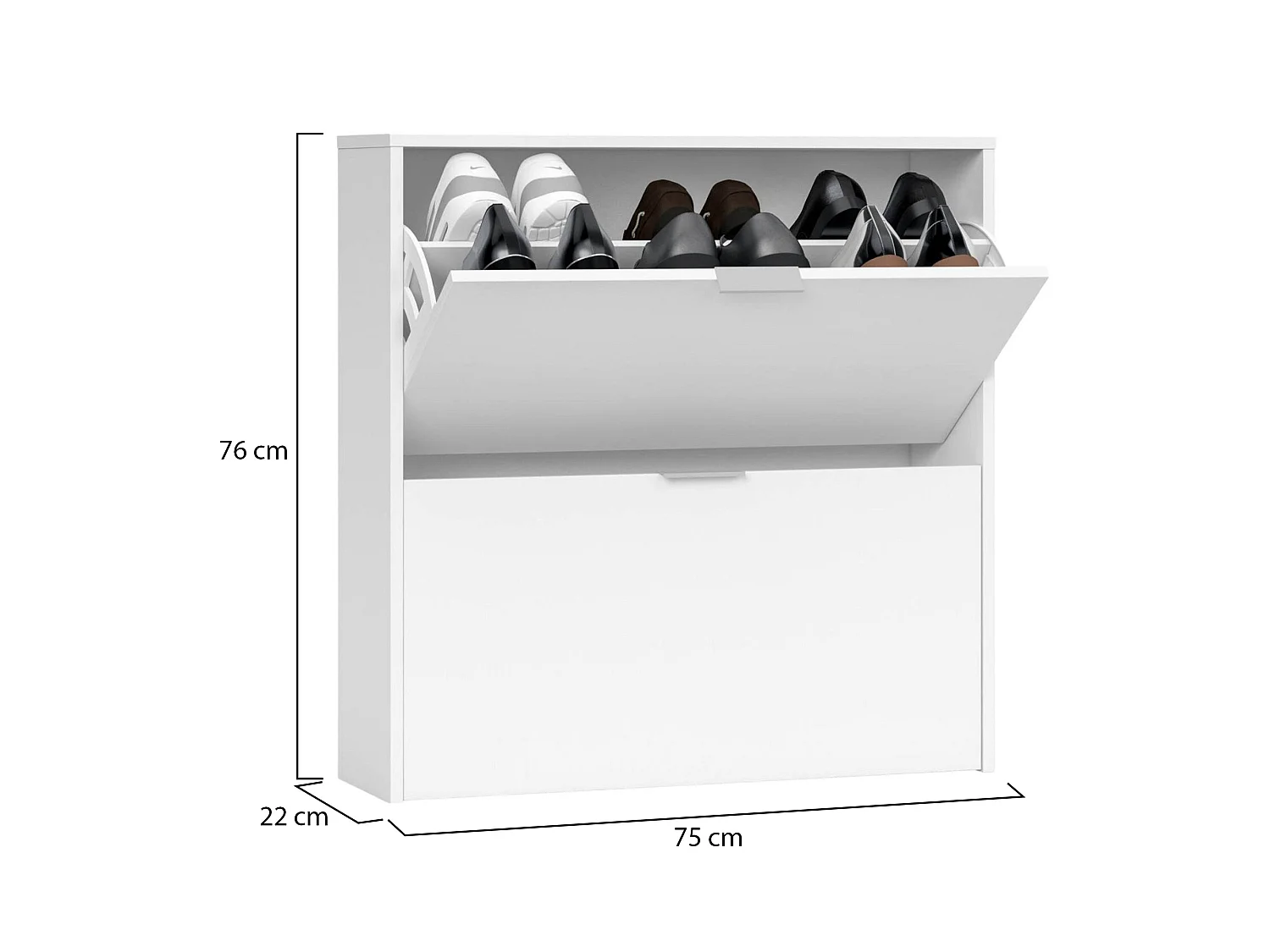 Étagère à chaussures Dighina, Armoire à chaussures avec 2 portes pliantes, Étagère à chaussures d'entrée basse, Armoire basse, 75x22h76 cm, Blanc