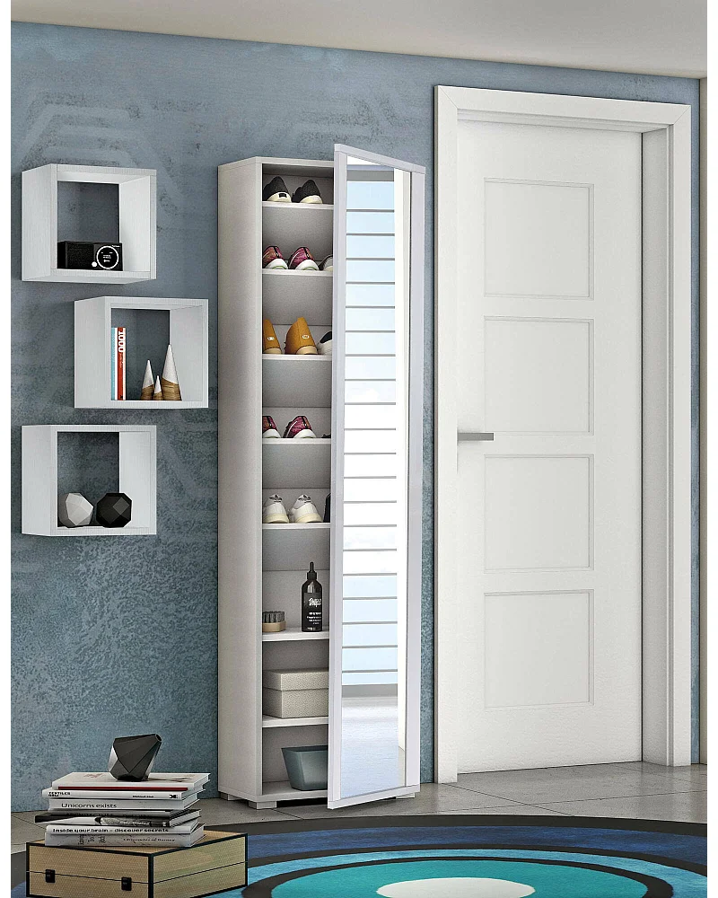 Scarpiera Asiago, 7 Ripiani Made in Italy, 32x50x182h cm Bianco, Mobile Portascarpe