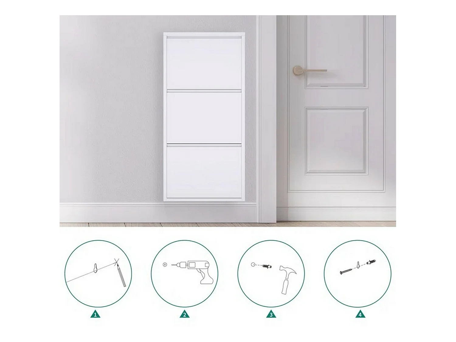 Sapateira 0, Sapateira com portas sanfonadas para entrada em metal, Sapateira linear moderna em branco, 50x15h103 cm, com 3 portas