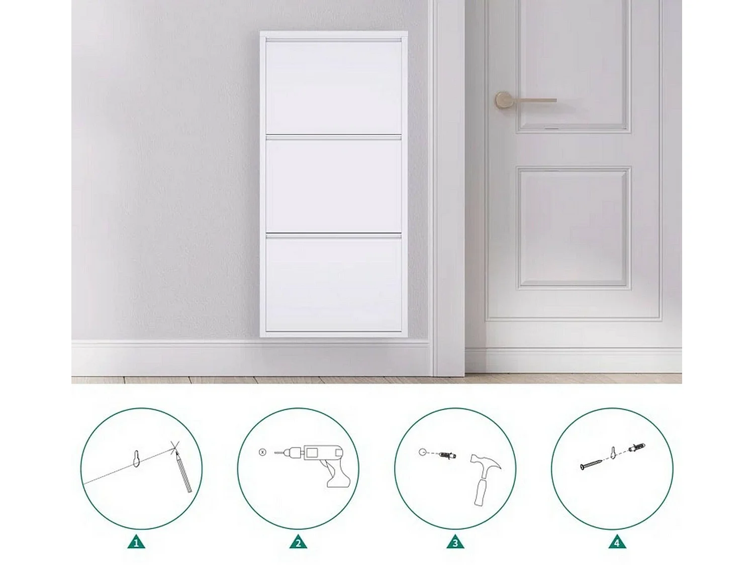 Meuble à chaussures Dpapi, Étagère à chaussures peu encombrante, Étagère à chaussures d'entrée, Étagère à chaussures en métal 3 portes, 50x15h103 cm, Blanc