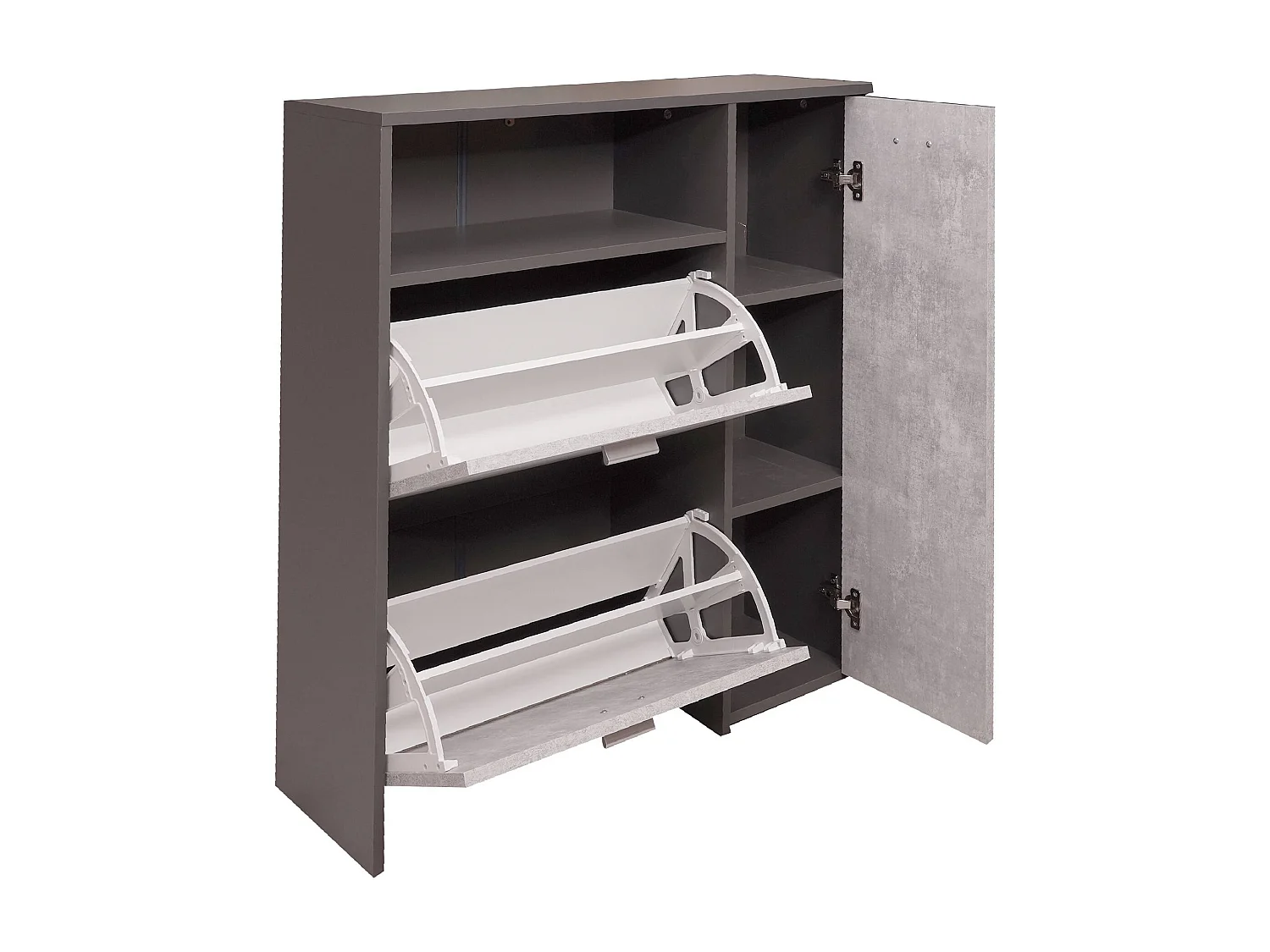 Meuble à chaussures Dpinn, Étagère à chaussures peu encombrante, Étagère à chaussures d'entrée, Meuble avec 3 portes pliantes, 92x27h94 cm, Anthracite, Ciment