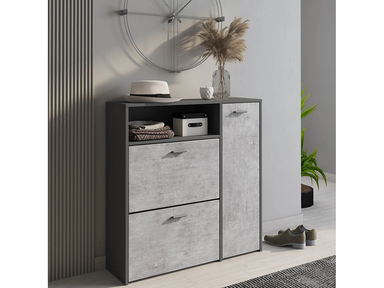Mobile da Ingresso Scultore, 4/5 Paia, 26.60x91.50x94.00h cm Grigio Antracite