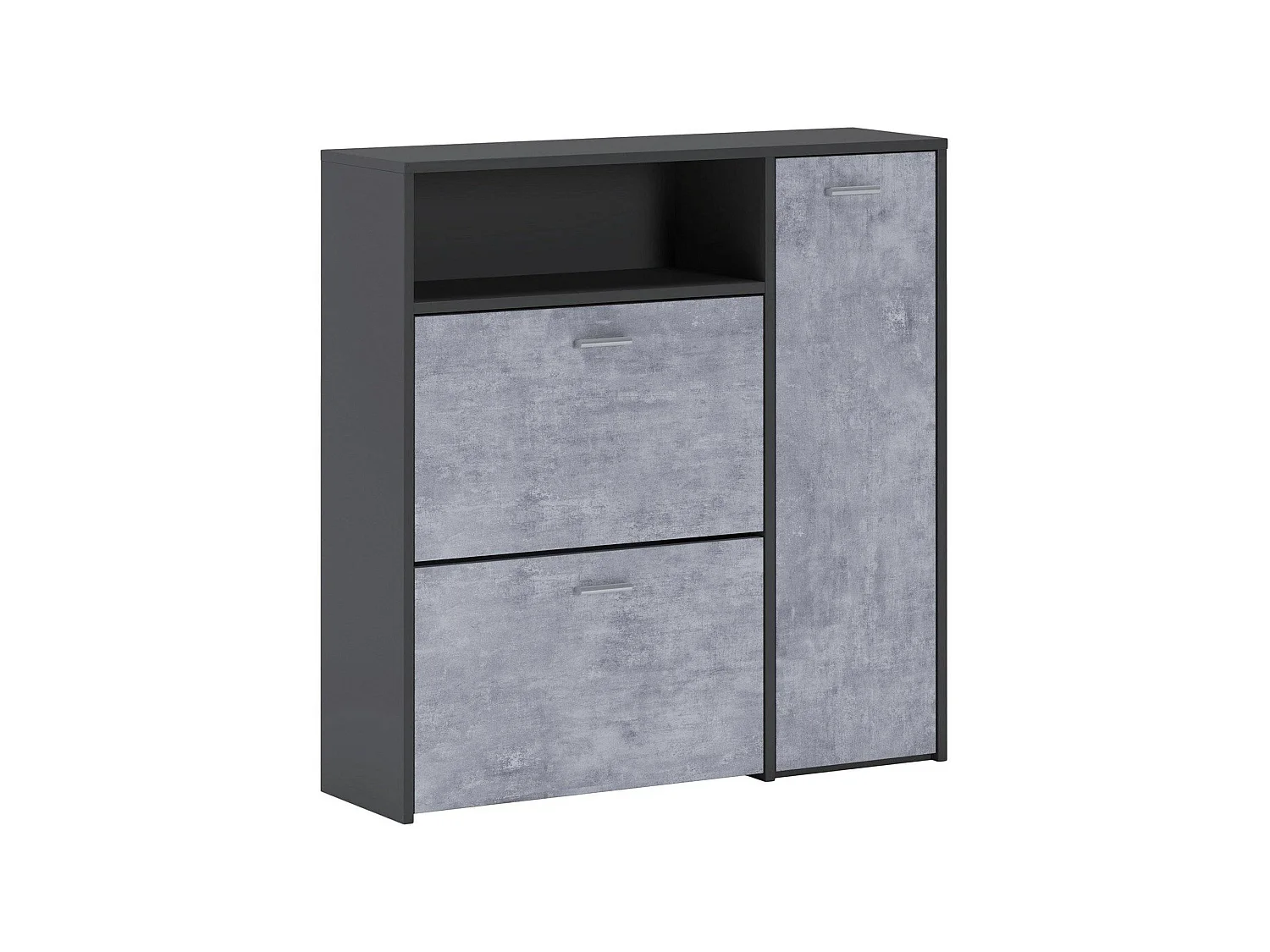 Meuble à chaussures Dpinn, Étagère à chaussures peu encombrante, Étagère à chaussures d'entrée, Meuble avec 3 portes pliantes, 92x27h94 cm, Anthracite, Ciment