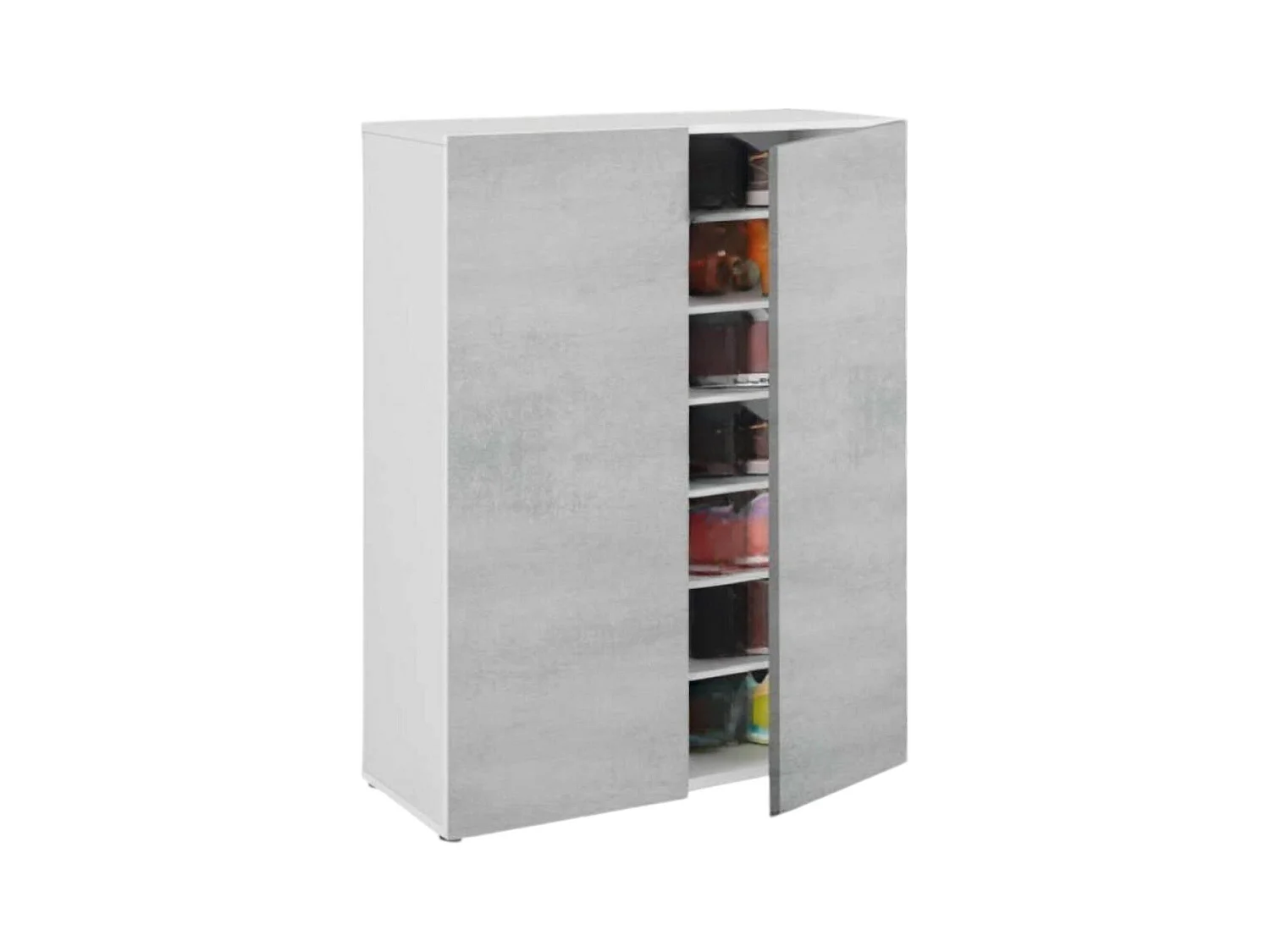 Armoire polyvalente Dlel, Armoire auxiliaire avec 2 portes, Armoire à chaussures basse avec 6 étagères, Étagère à chaussures basse, 70x36h103 cm, Ciment et Blanc
