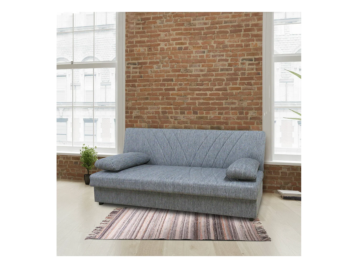 Dmalama slaapbank, 3-zits slaapbank met opbergruimte inclusief 2 kussens, Woonkamerbank in gewatteerde stof met klik-klik-opening, 181x81h88 cm, Grijs