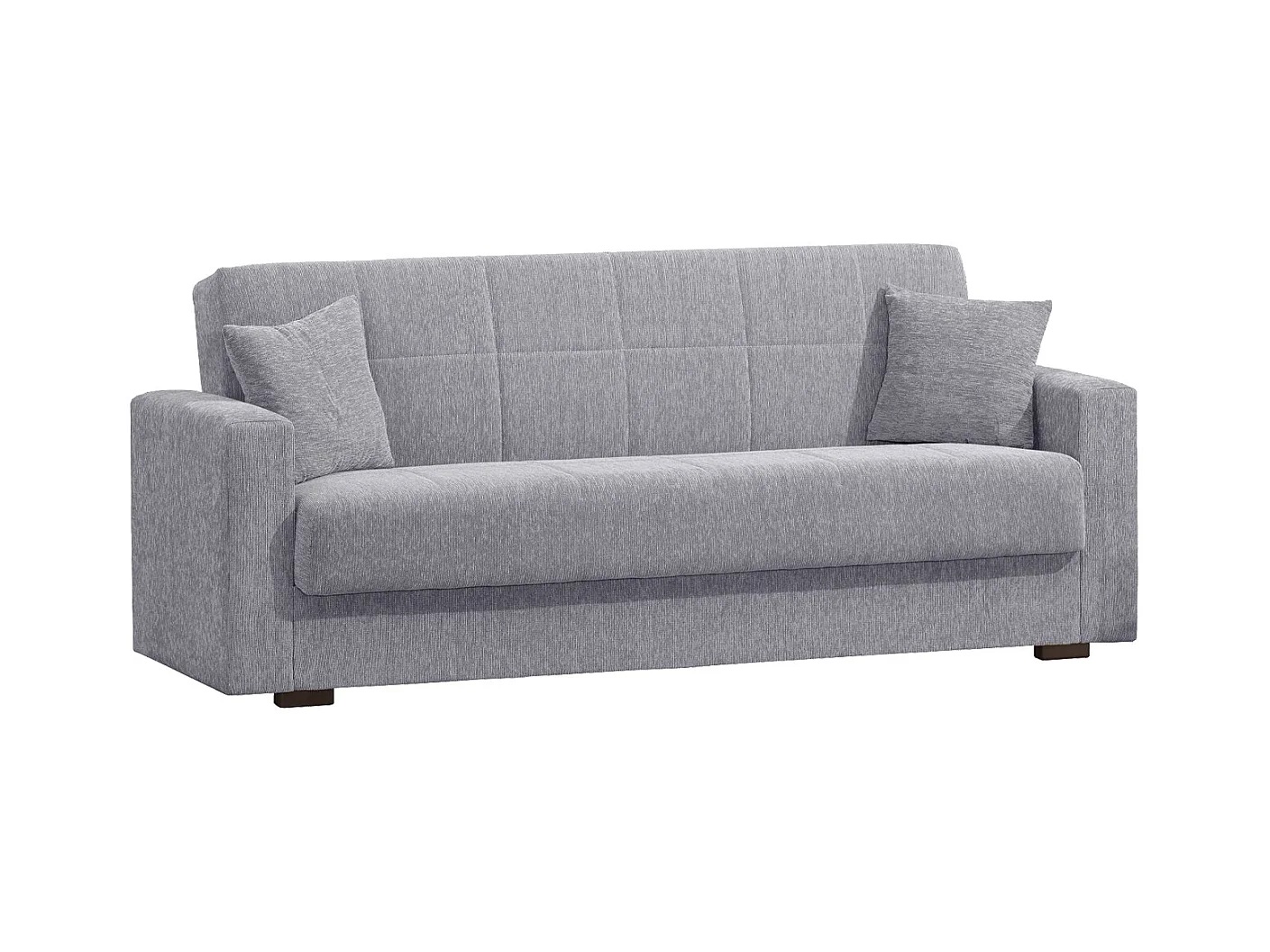 Schlafsofa Dlinette, Lineares 3-Sitzer-Containersofa, Wohnzimmersofa aus gepolstertem Stoff mit Klick-Klack-Öffnung, 212x80h87 cm, Grau