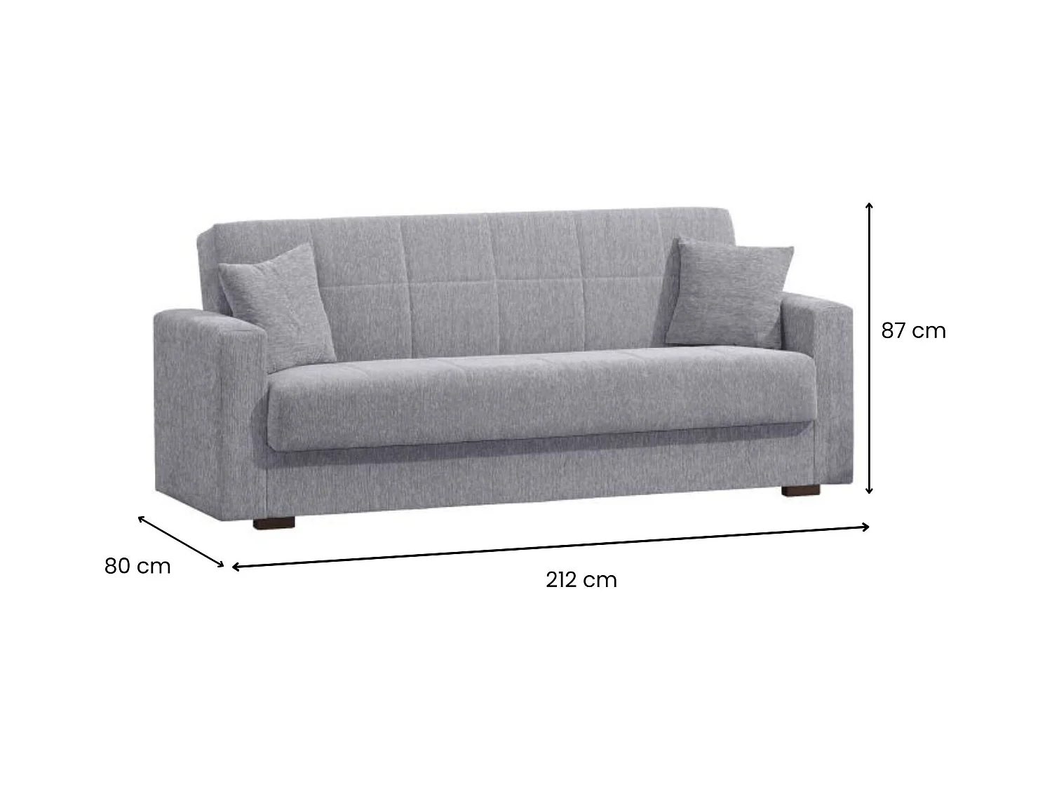 Schlafsofa Dlinette, Lineares 3-Sitzer-Containersofa, Wohnzimmersofa aus gepolstertem Stoff mit Klick-Klack-Öffnung, 212x80h87 cm, Grau
