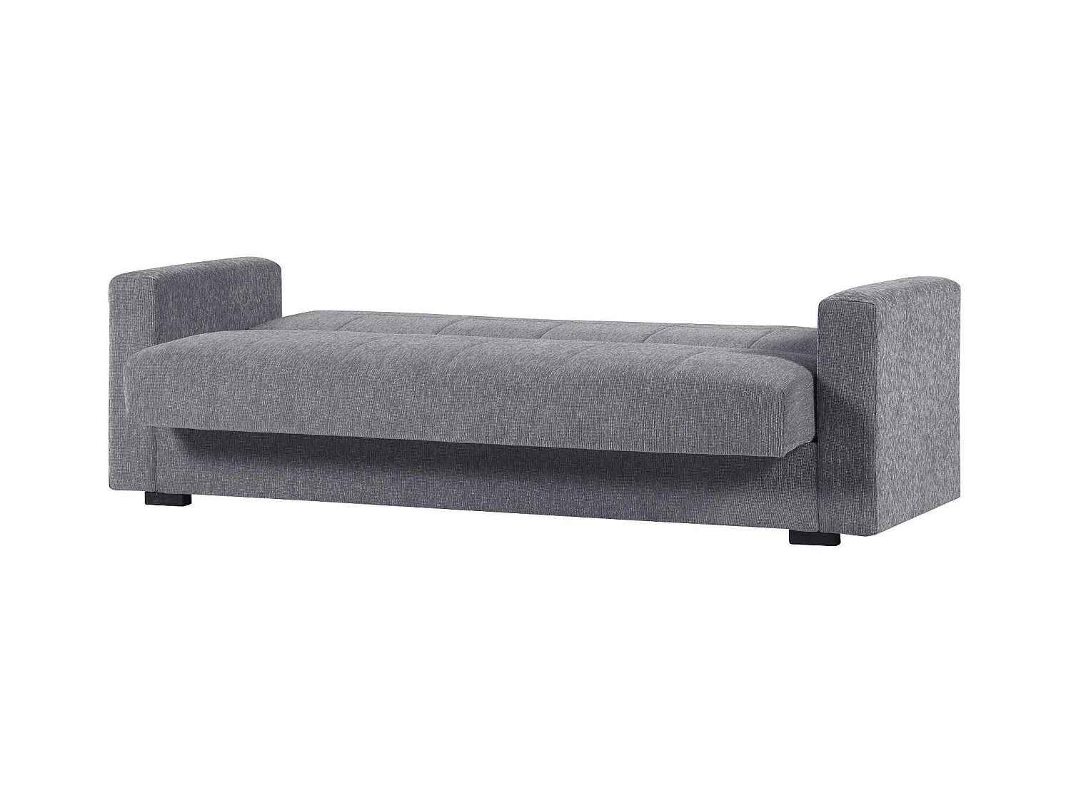 Sofá cama Dlinette, Sofá cama contenedor lineal 3 plazas, Sofá de salón en tela acolchada con apertura clic-clac, 212x80h87 cm, Gris