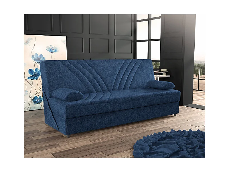 Canapé Dmalama, Canapé conteneur 3 places avec 2 coussins inclus, Canapé de salon en tissu rembourré avec ouverture clic-clac, 181x81h88 cm, Bleu