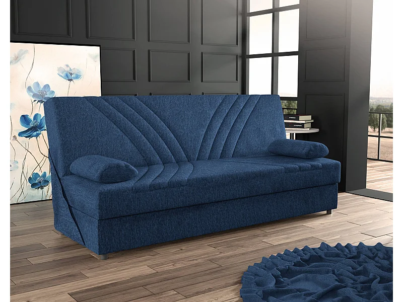 Schlafsofa Dmalama, 3-Sitzer-Container-Schlafsofa mit 2 Kissen inklusive, Wohnzimmersofa aus gepolstertem Stoff mit Klick-Klack-Ã–ffnung, 181x81h88 cm, blau