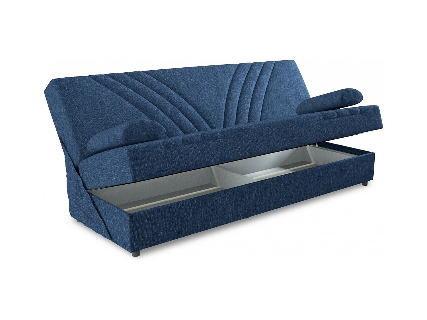 Sofá cama Dmalama, Sofá cama contenedor de 3 plazas con 2 cojines incluidos, Sofá de salón en tela acolchada con apertura clic-clac, 181x81h88 cm, Azul