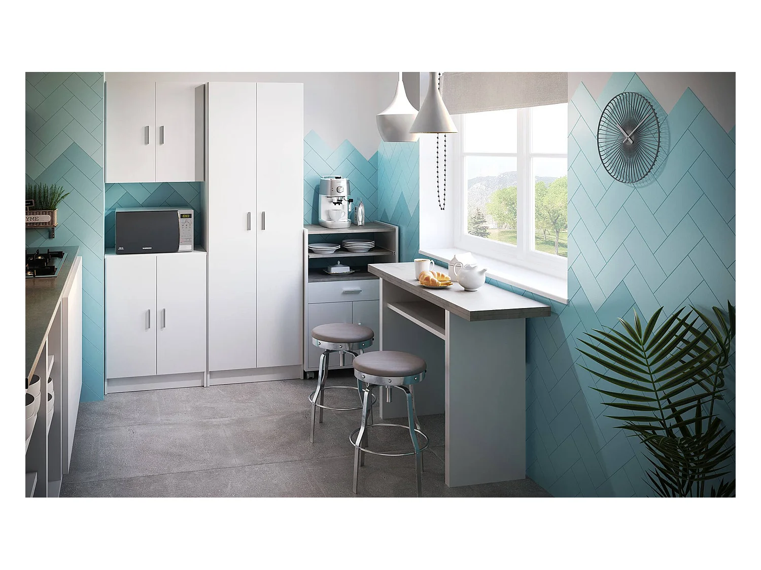 Dmatte trolley, Extra keukenkast op wielen, Multifunctionele kledingkast met 2 deuren en 1 plank, 59x40h92 cm, Wit