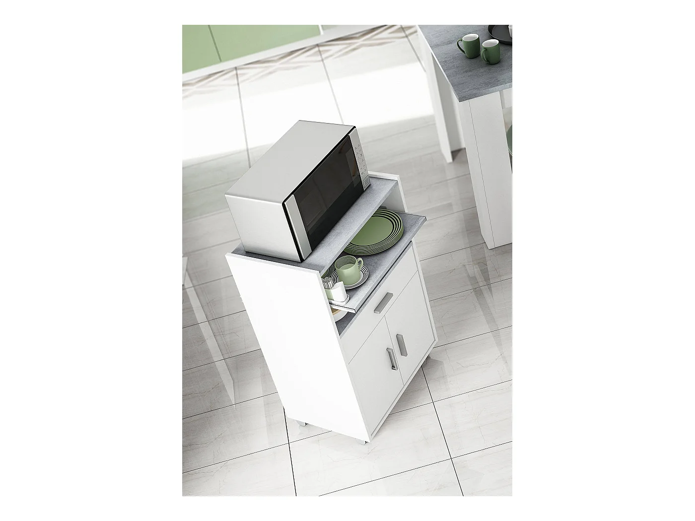 Dmatte trolley, Extra keukenkast op wielen, Multifunctionele kledingkast met 2 deuren en 1 plank, 59x40h92 cm, Wit