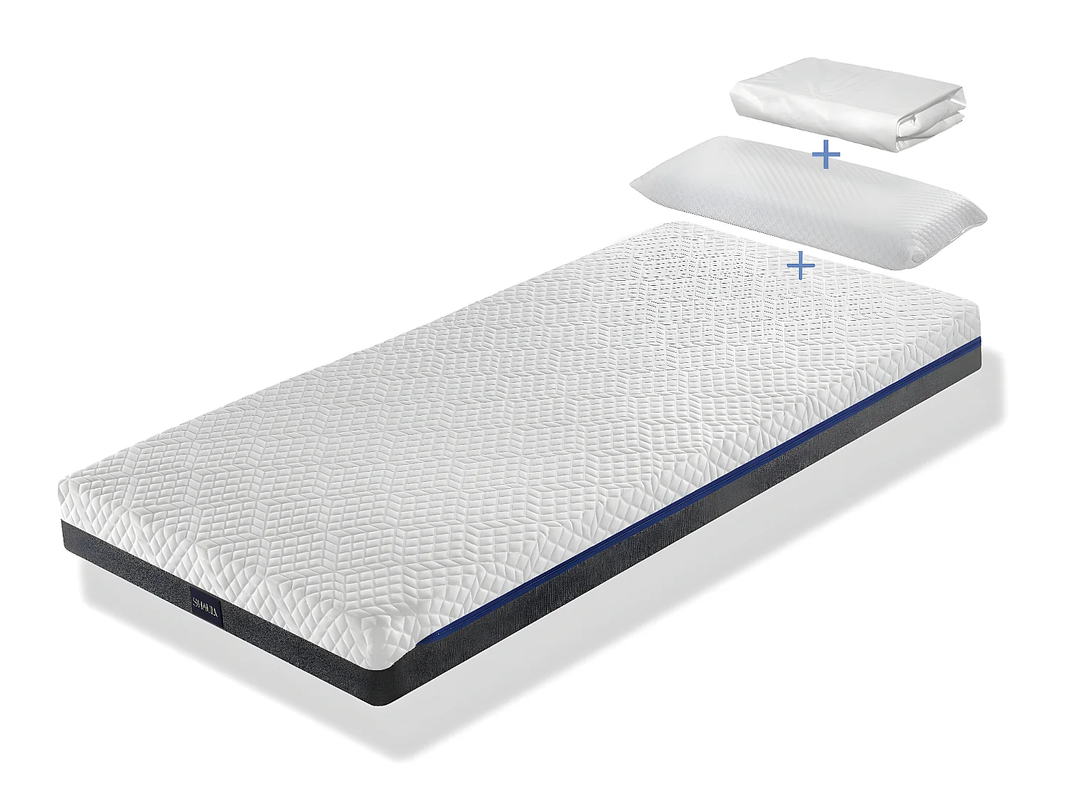 PACK Matelas ressorts ensaches 80X160X20 CM PLATON SPRING + 1X Oreiller a memoire + 1X Protege matelas,