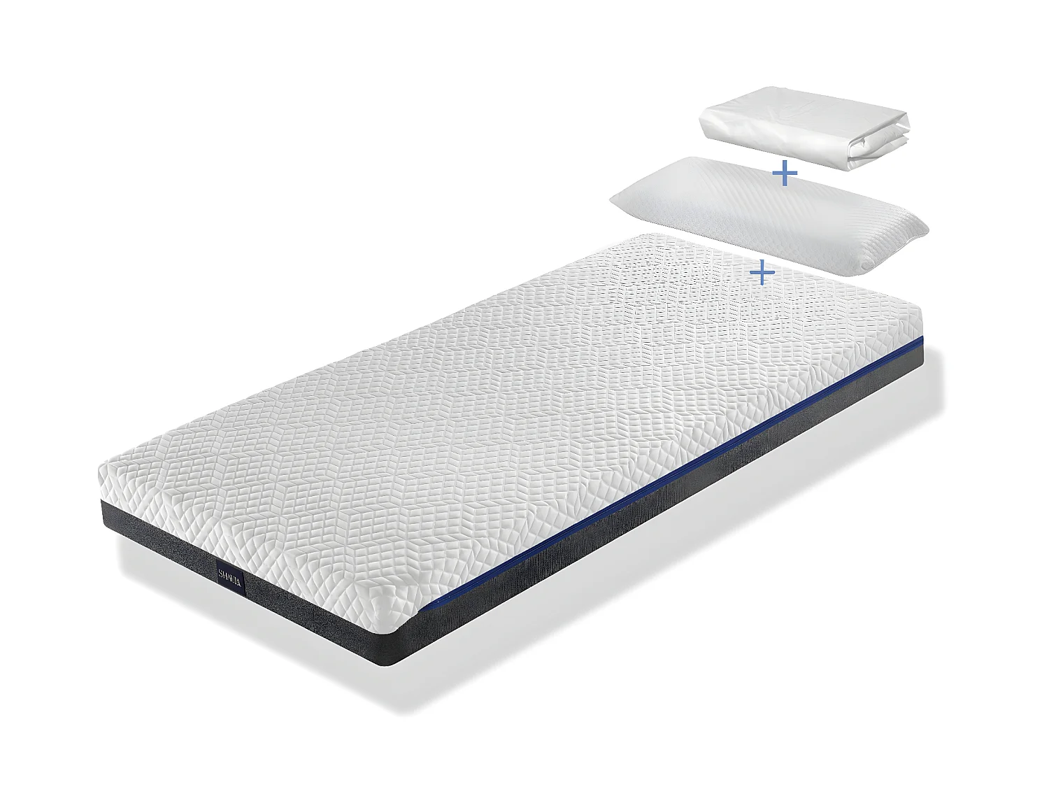 PACK Matelas ressorts ensaches 90X190X20 CM PLATON SPRING + 1X Oreiller a memoire + 1X Protege matelas,