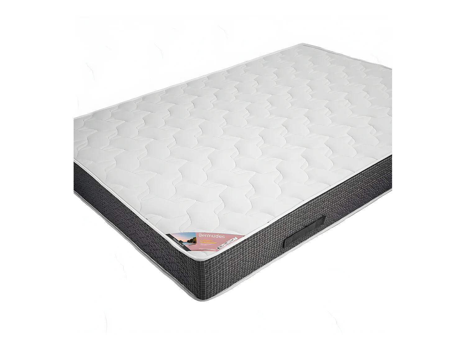 BERMUDES - Pack Matelas 160x200 + Sommier Tapissier Démontable 2x20 Lattes Anthracites + Pieds Blancs 15cm