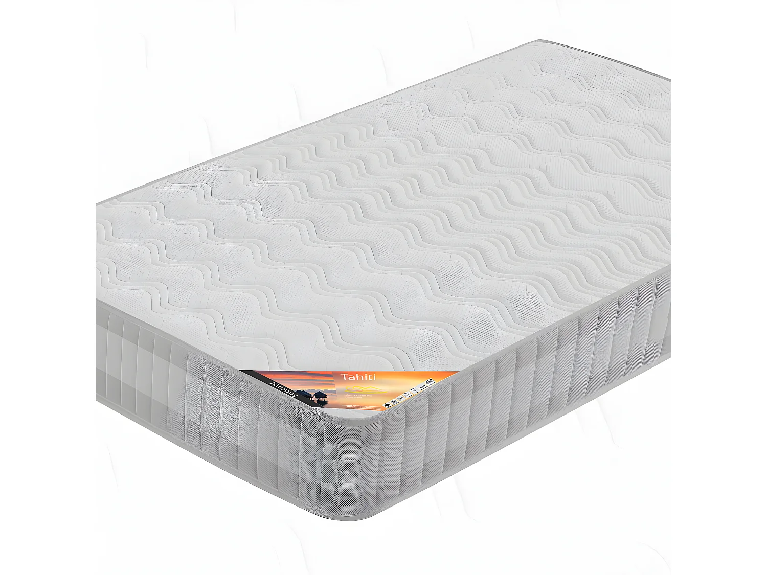 TAHITI - Pack Matelas 140x190 + Sommier Tapissier Démontable 2x20 Lattes Lin + Pieds Argent 15cm
