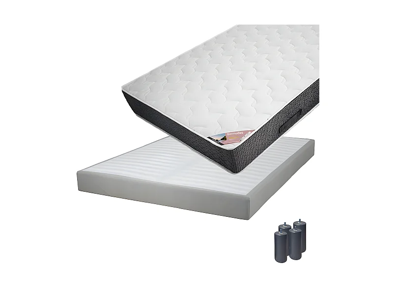 BERMUDES - Pack Matelas 160x200 + Sommier Tapissier Démontable 2x20 Lattes Lin + Pieds Anthracites 15cm