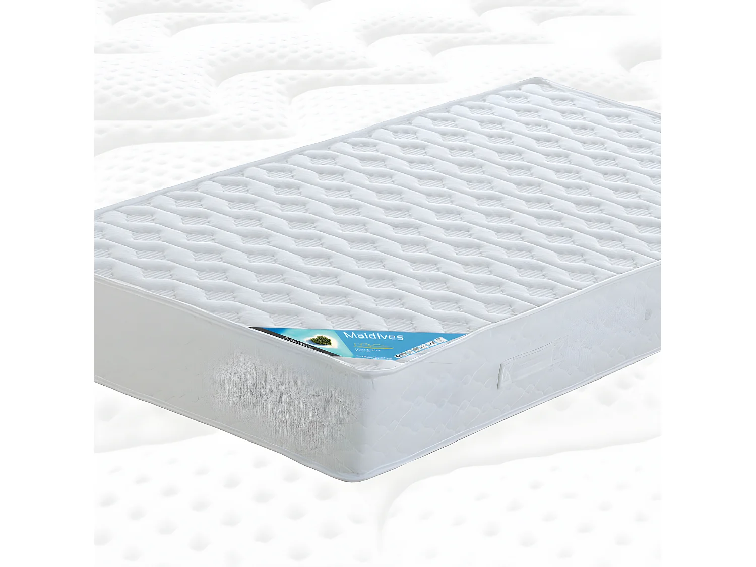 MALDIVES - Pack Matelas 140x190 + Sommier Tapissier Démontable 2x20 Lattes Lin + Pieds Argent 15cm