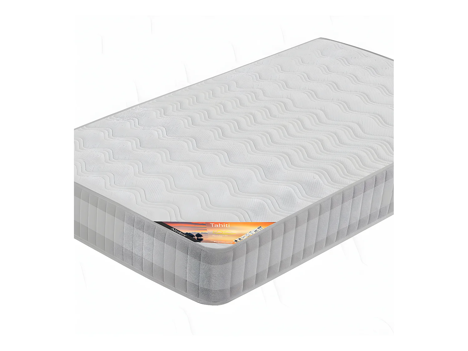 TAHITI - Pack Matelas 160x200 + Sommier Tapissier Démontable 2x20 Lattes Anthracites + Pieds Argent 15cm