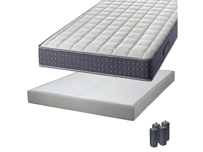 SILHOUETTE - Pack Matelas 140x190 + Sommier Tapissier Démontable 2x20 Lattes Lin + Pieds Anthracites 15cm