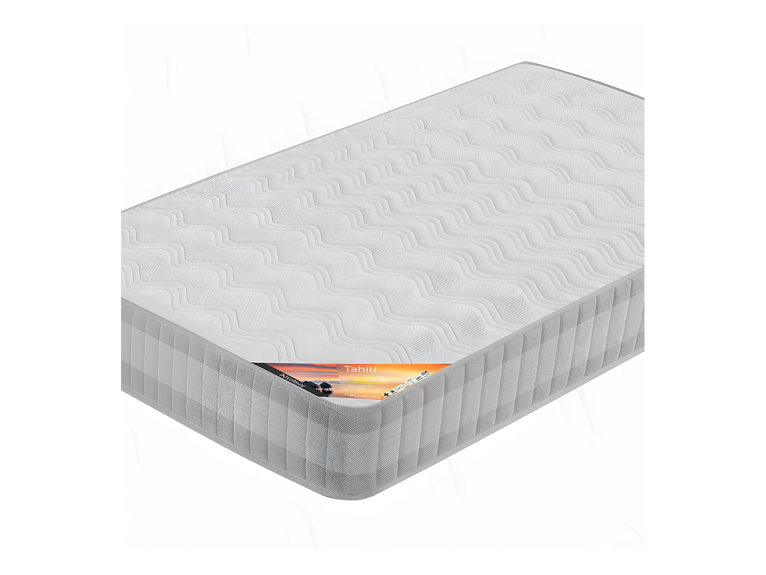 TAHITI - Pack Matelas 160x200 + Sommier Tapissier Démontable 2x20 Lattes Anthracites + Pieds Anthracites 15cm