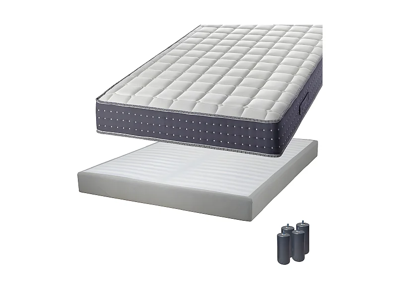 SILHOUETTE - Pack Matelas 160x200 + Sommier Tapissier Démontable 2x20 Lattes Lin + Pieds Anthracites 15cm