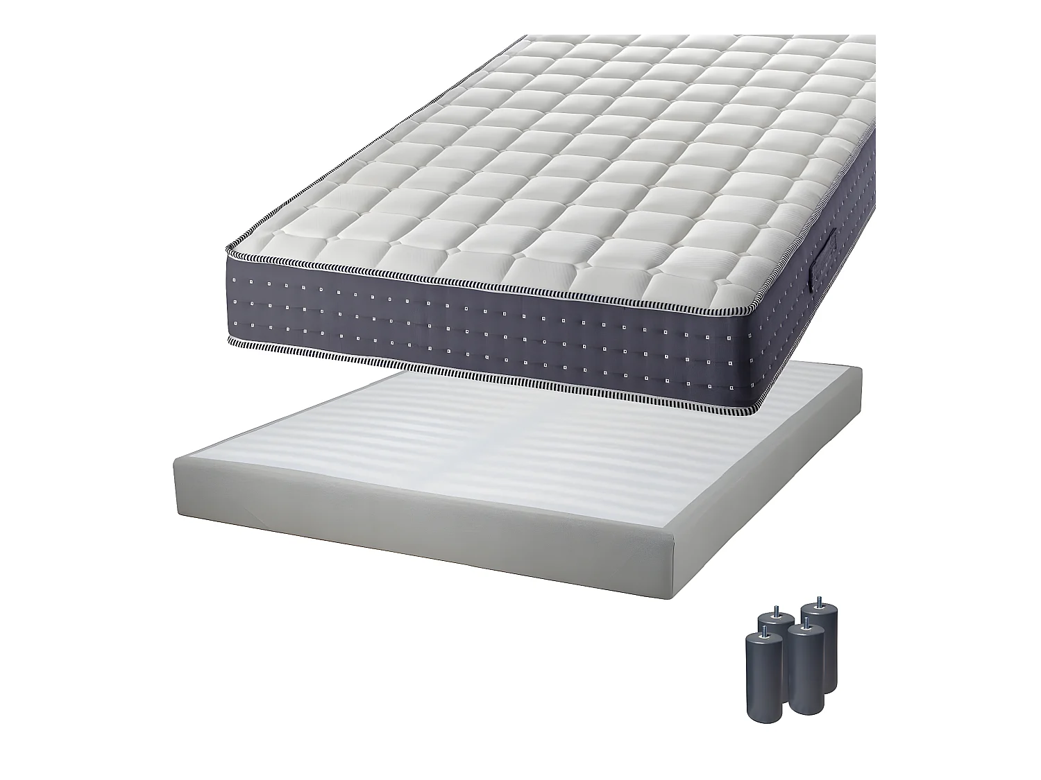 SILHOUETTE - Pack Matelas 160x200 + Sommier Tapissier Démontable 2x20 Lattes Lin + Pieds Anthracites 15cm