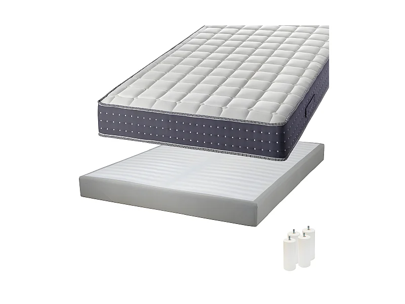 SILHOUETTE - Pack Matelas 160x200 + Sommier Tapissier Démontable 2x20 Lattes Lin + Pieds Blancs 15cm