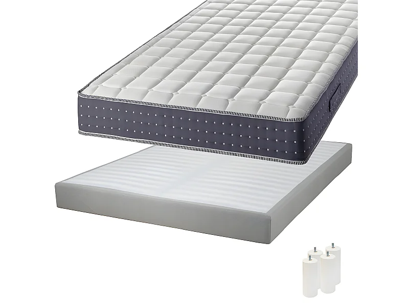SILHOUETTE - Pack Matelas 160x200 + Sommier Tapissier Démontable 2x20 Lattes Lin + Pieds Blancs 15cm