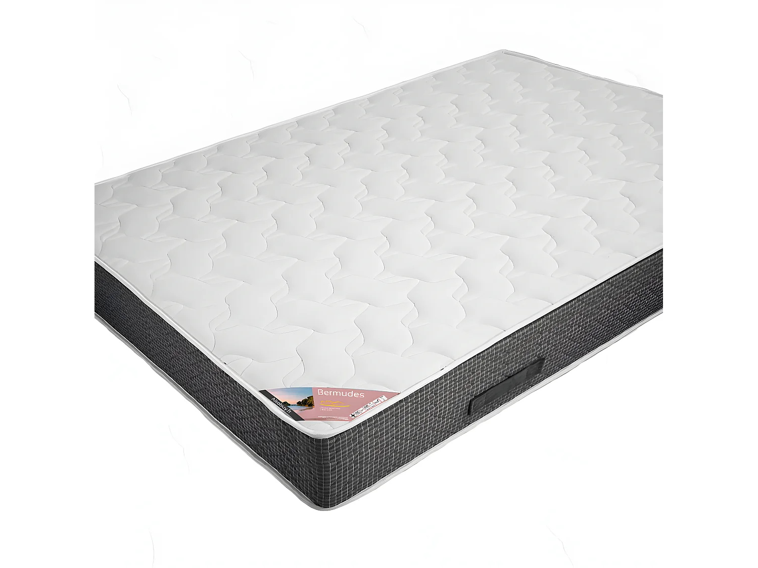 BERMUDES - Pack Matelas 140x190 + Sommier Tapissier Démontable 2x20 Lattes Anthracites + Pieds Argent 15cm