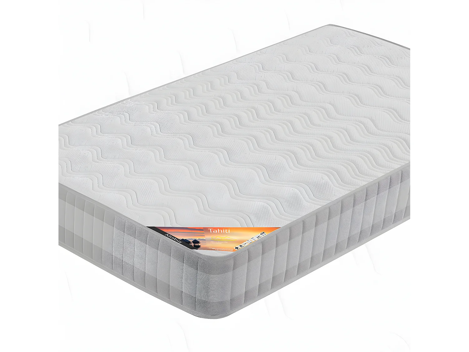 TAHITI - Pack Matelas 140x190 + Sommier Tapissier Démontable 2x20 Lattes Lin + Pieds Bois 15cm