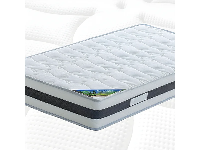 SEYCHELLES - Pack Matelas 160x200 + Sommier Tapissier Démontable 2x20 Lattes Lin + Pieds Argent 15cm