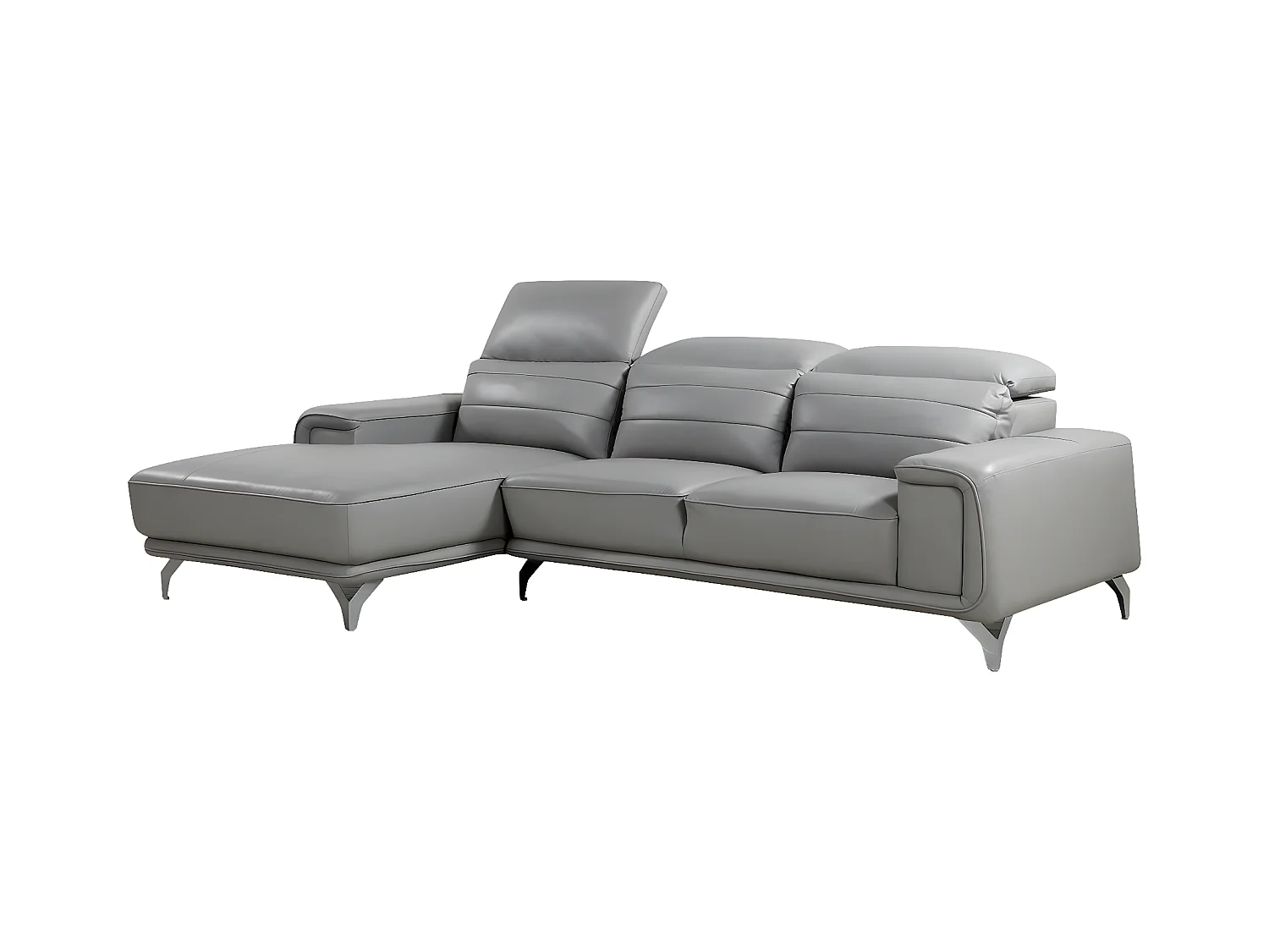 Sofá de canto em couro reconstituído e PVC "Leicester" - 4 lugares - Cinza claro - Canto esquerdo, design moderno e confortável