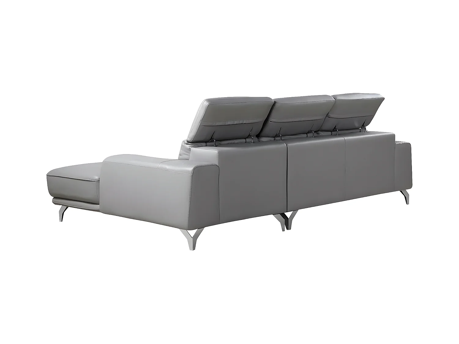 Sofá de canto em couro reconstituído e PVC "Leicester" - 4 lugares - Cinza claro - Canto esquerdo, design moderno e confortável