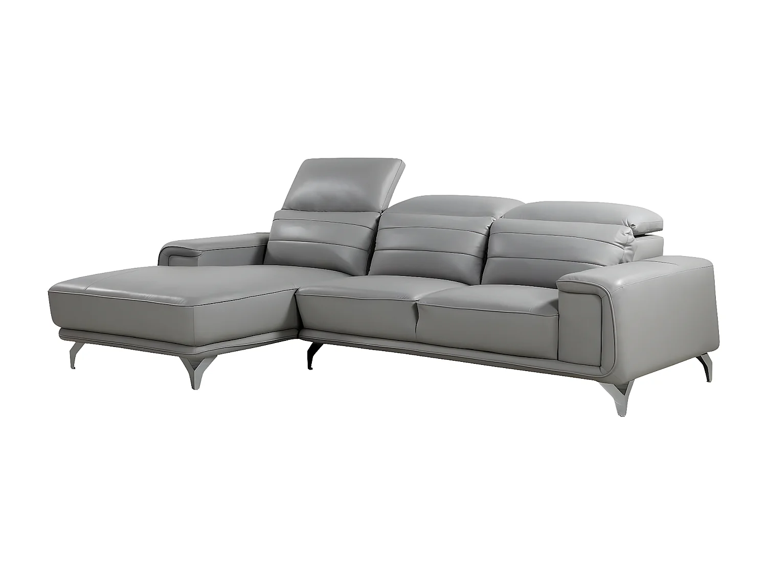 Canapé d'angle cuir reconstitué et PVC "Leicester" - 4 places - Gris clair - Angle gauche