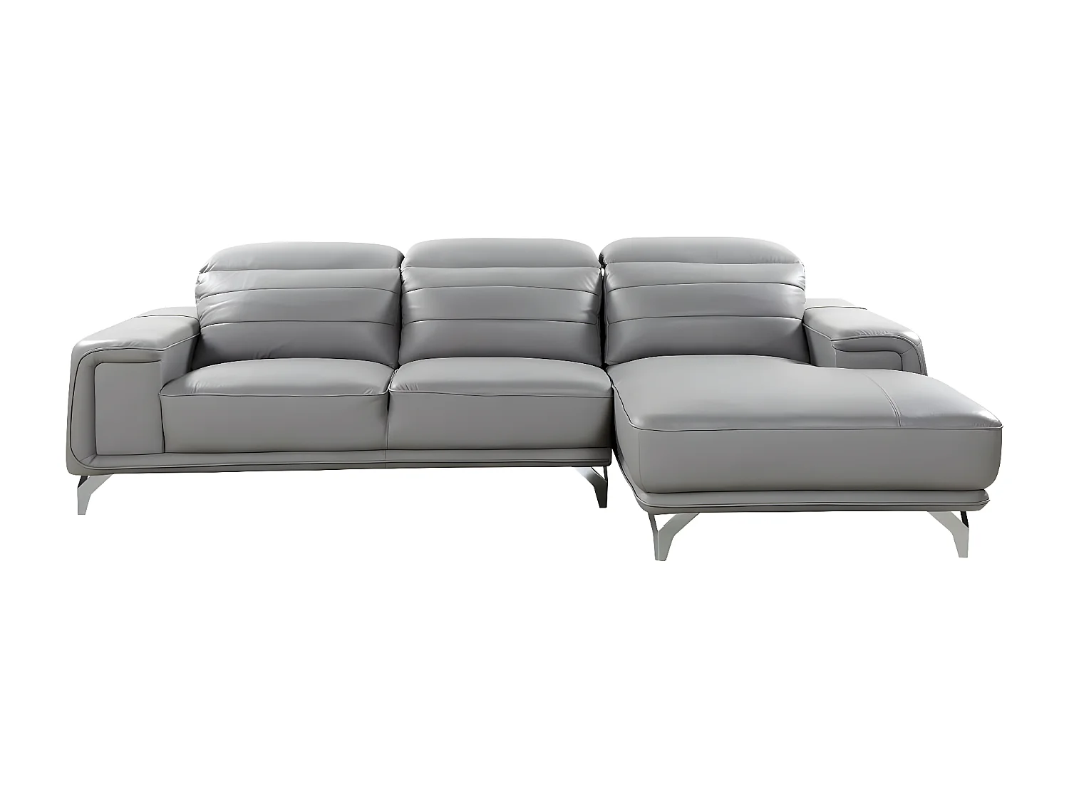 Canapé d'angle cuir reconstitué et PVC "Leicester" - 4 places - Gris clair - Angle gauche