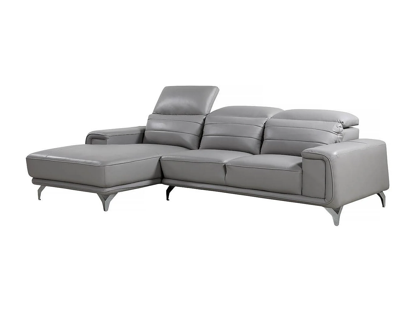 Canapé d'angle cuir reconstitué et PVC "Leicester" - 4 places - Gris clair - Angle gauche