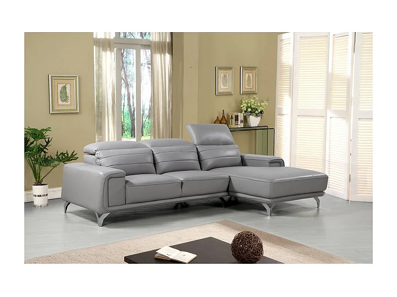 Canapé d'angle cuir reconstitué et PVC "Leicester" - 4 places - Gris clair - Angle gauche