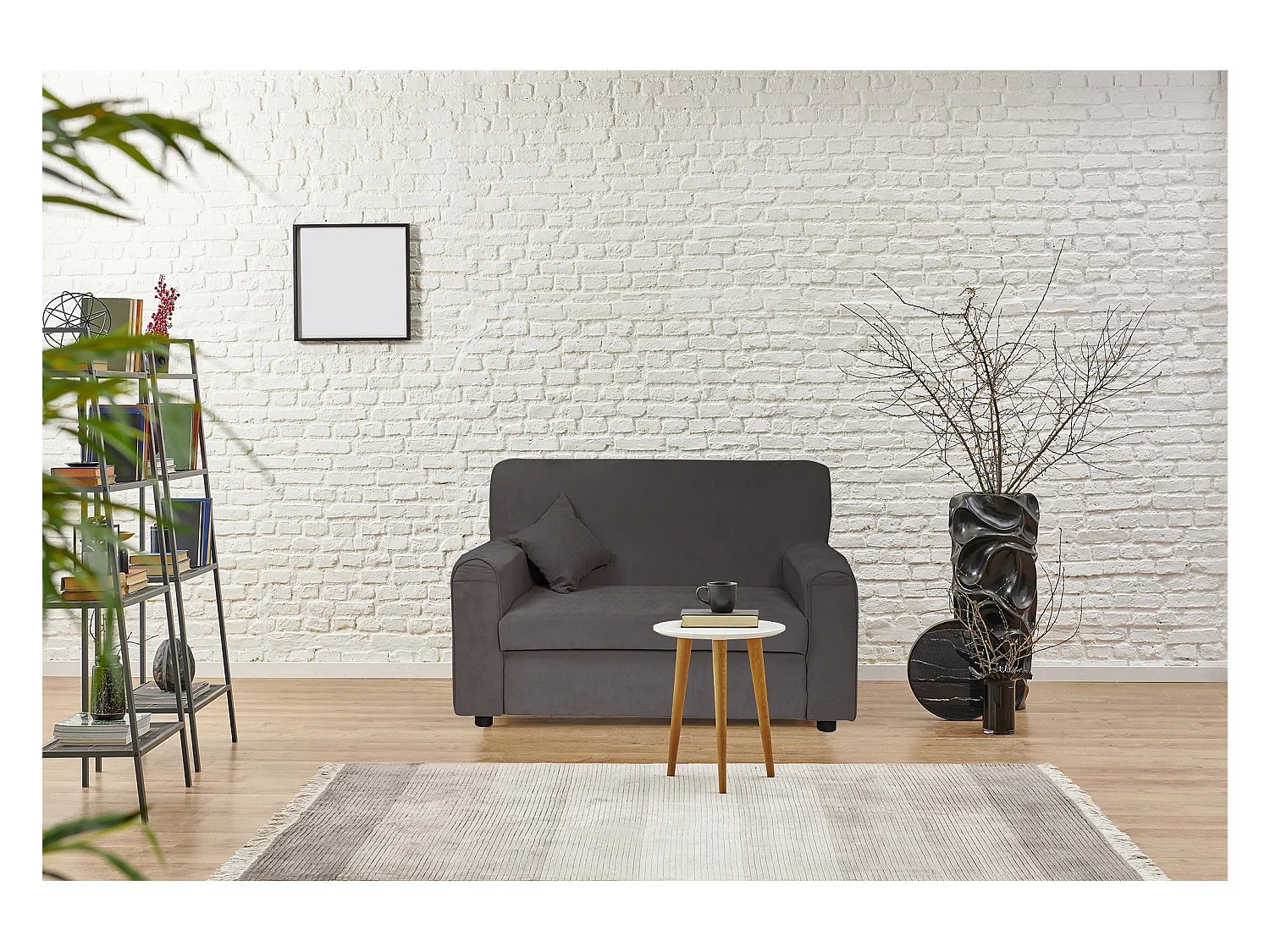 Modernes 2-Sitzer Stoffsofa, Made in Italy, Sofa für kleine Wohnungen, mit Kissen, 125x73xh85 cm, Farbe Grau