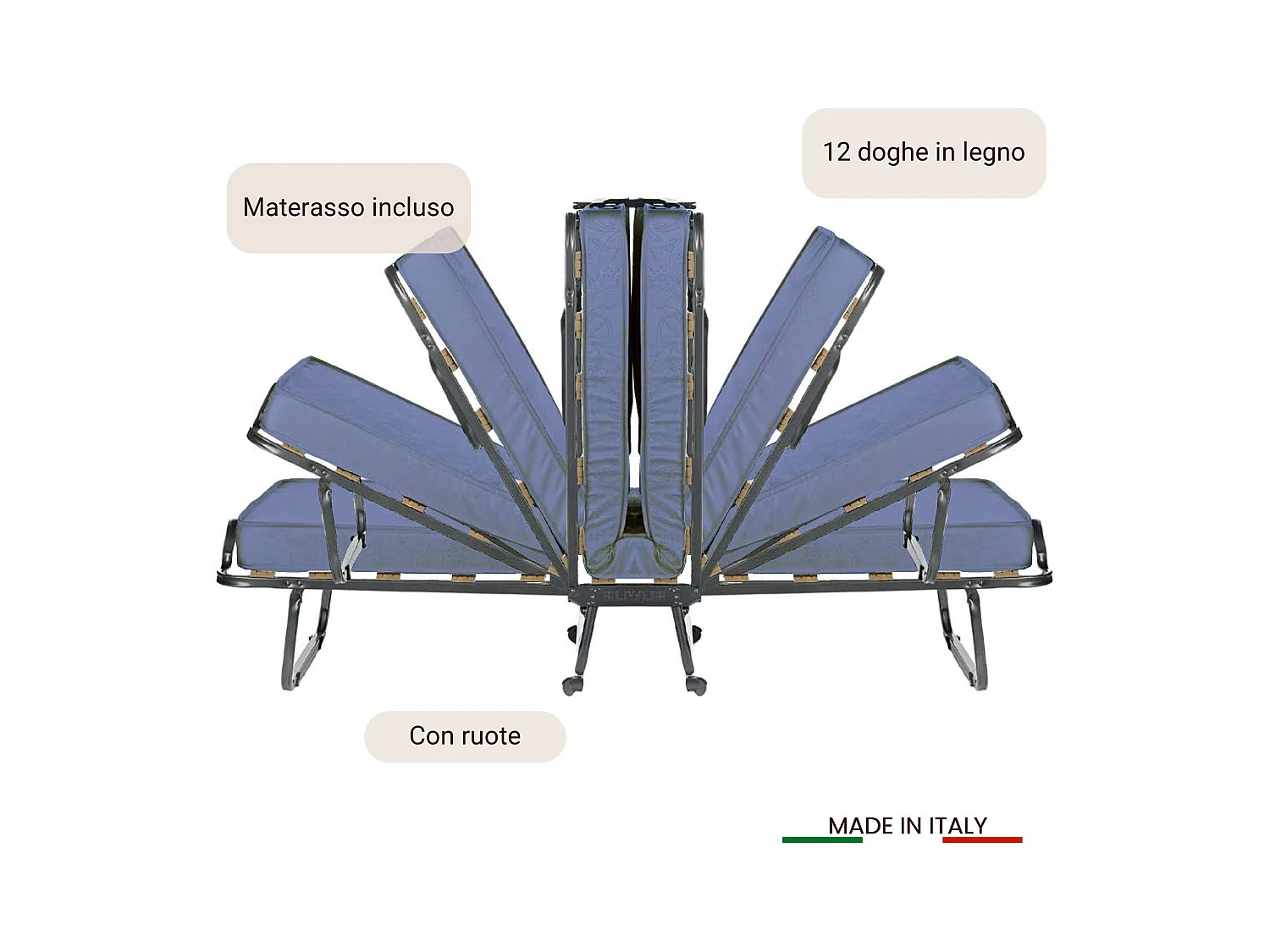 Talamo Italia - Letto pieghevole Arias, 100% Made in Italy, 80x190h37 cm