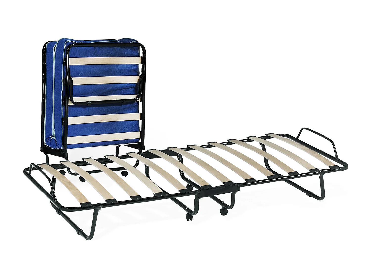 Cama dobrável 0, Cama de acampamento com estrado de ripas e colchão incluído, Cama com rodas, Cm 190x80h30, Cm 190x80h30