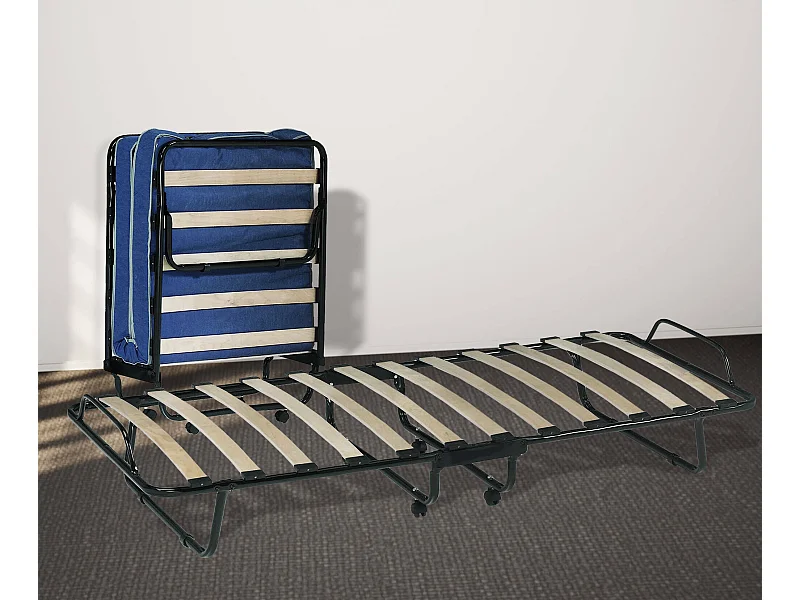 Lit pliant Daaronso, Lit de camp à 12 lattes, Matelas inclus, Lit bébé peu encombrant, 100% Made in Italy, 80x190h37 cm, Housse de protection sur demande