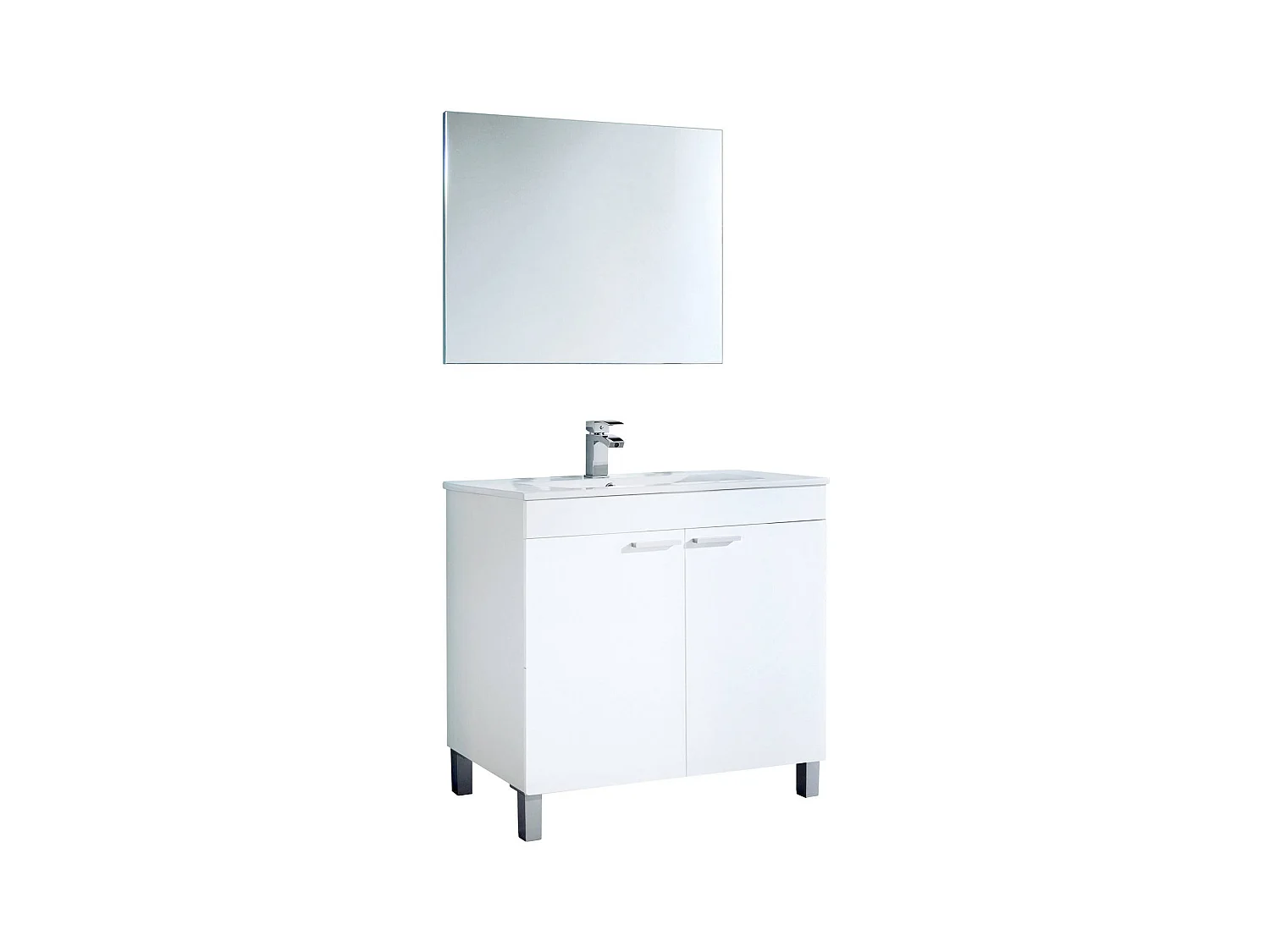 Mueble bajo lavabo Augusta, mueble de baño de 2 puertas, Gabinete de piso con espejo, 80x45h80 cm, Blanco
