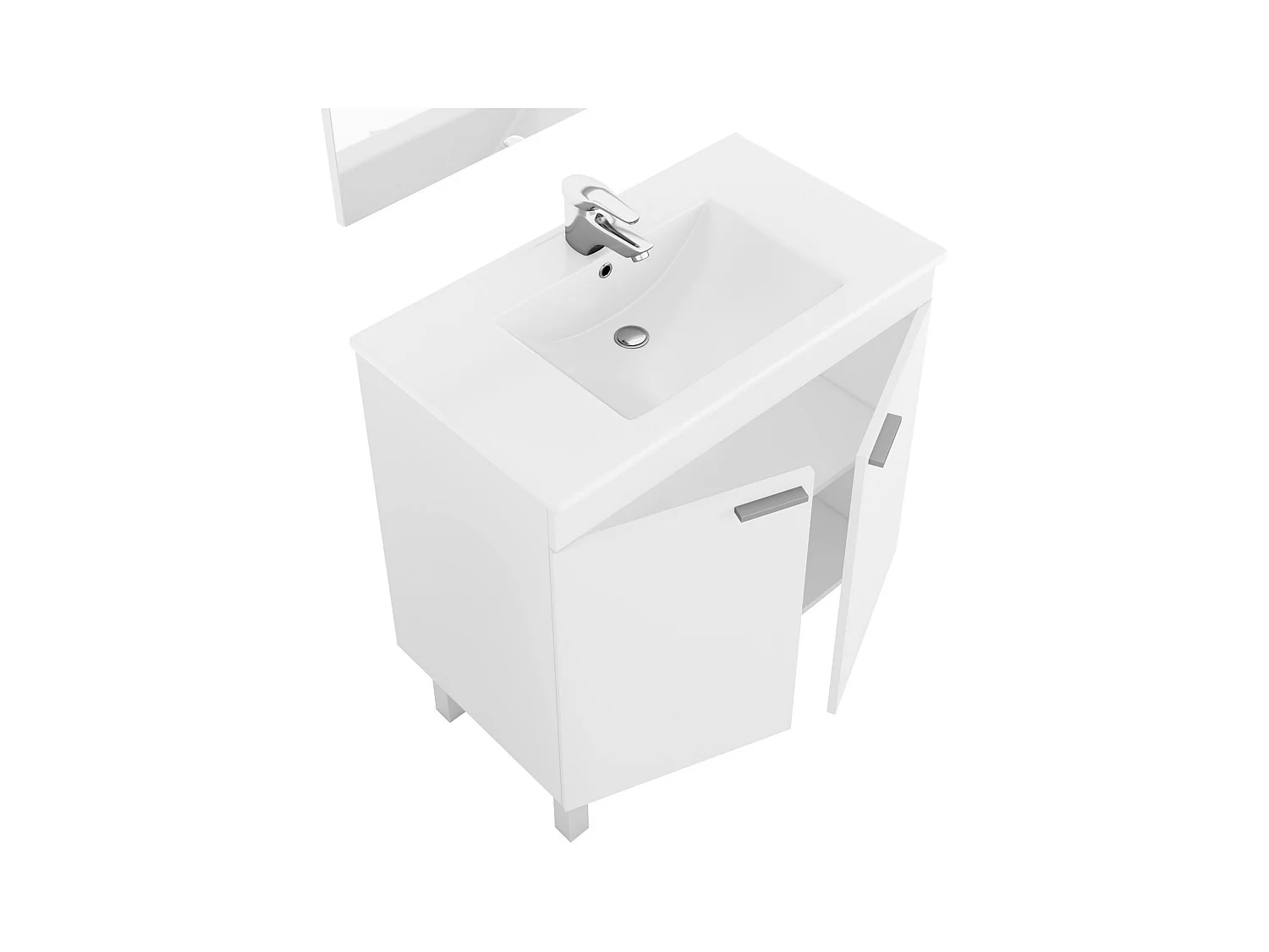 Mueble bajo lavabo Augusta, mueble de baño de 2 puertas, Gabinete de piso con espejo, 80x45h80 cm, Blanco