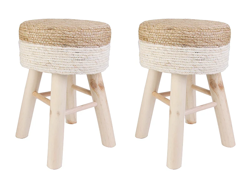 Tabouret Tresse Beige - Lot De 2 Beige, Marron